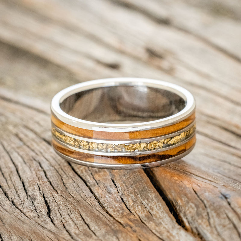 "RIO" - OLIVE WOOD & GOLD NUGGETS WEDDING BAND-3