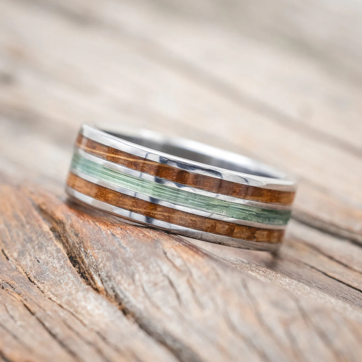 "RIO" - WHISKEY BARREL & FISHING LINE WEDDING BAND - TITANIUM - SIZE 11 1/4-Staghead Designs