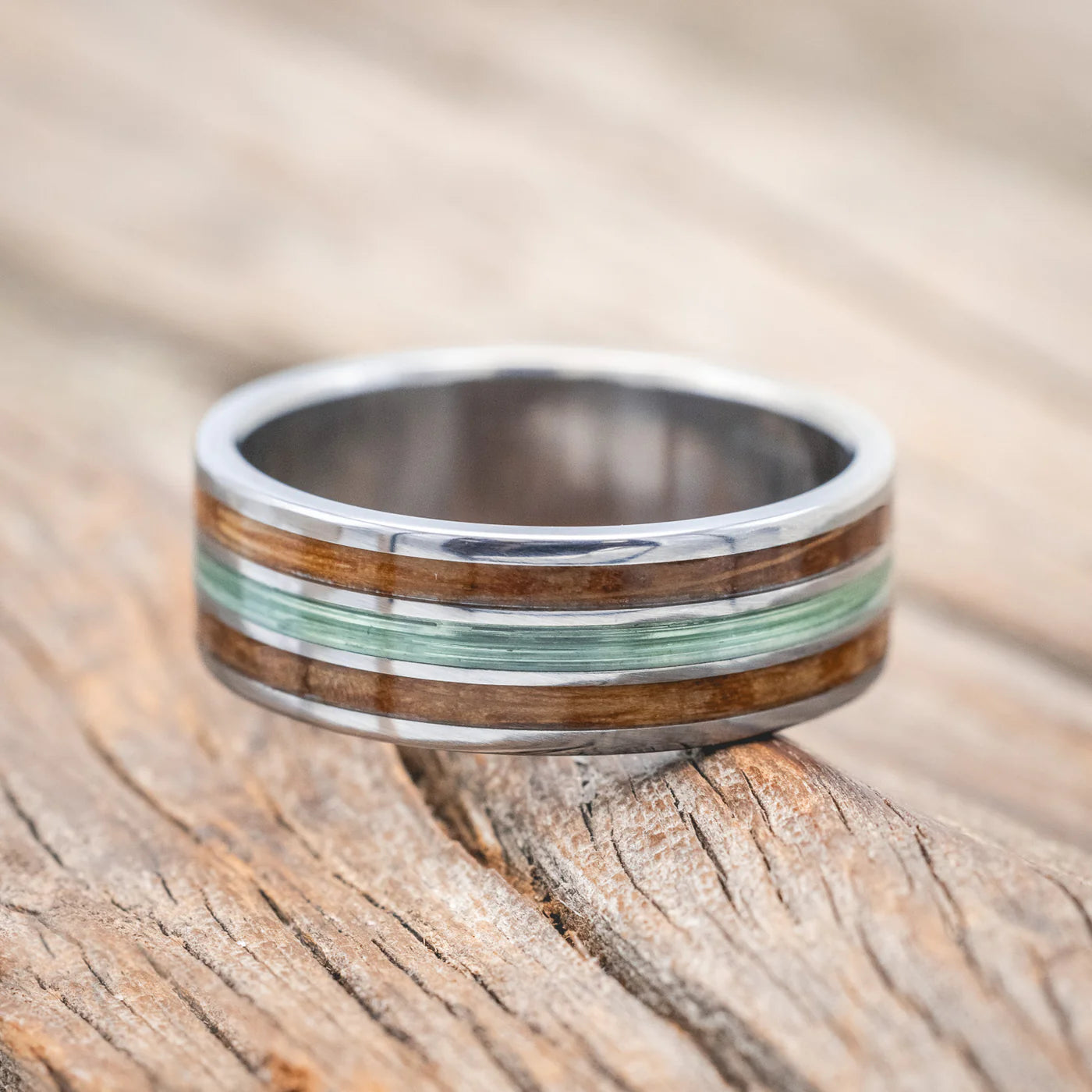 "RIO" - WHISKEY BARREL & FISHING LINE WEDDING BAND - TITANIUM - SIZE 11 1/4-Staghead Designs