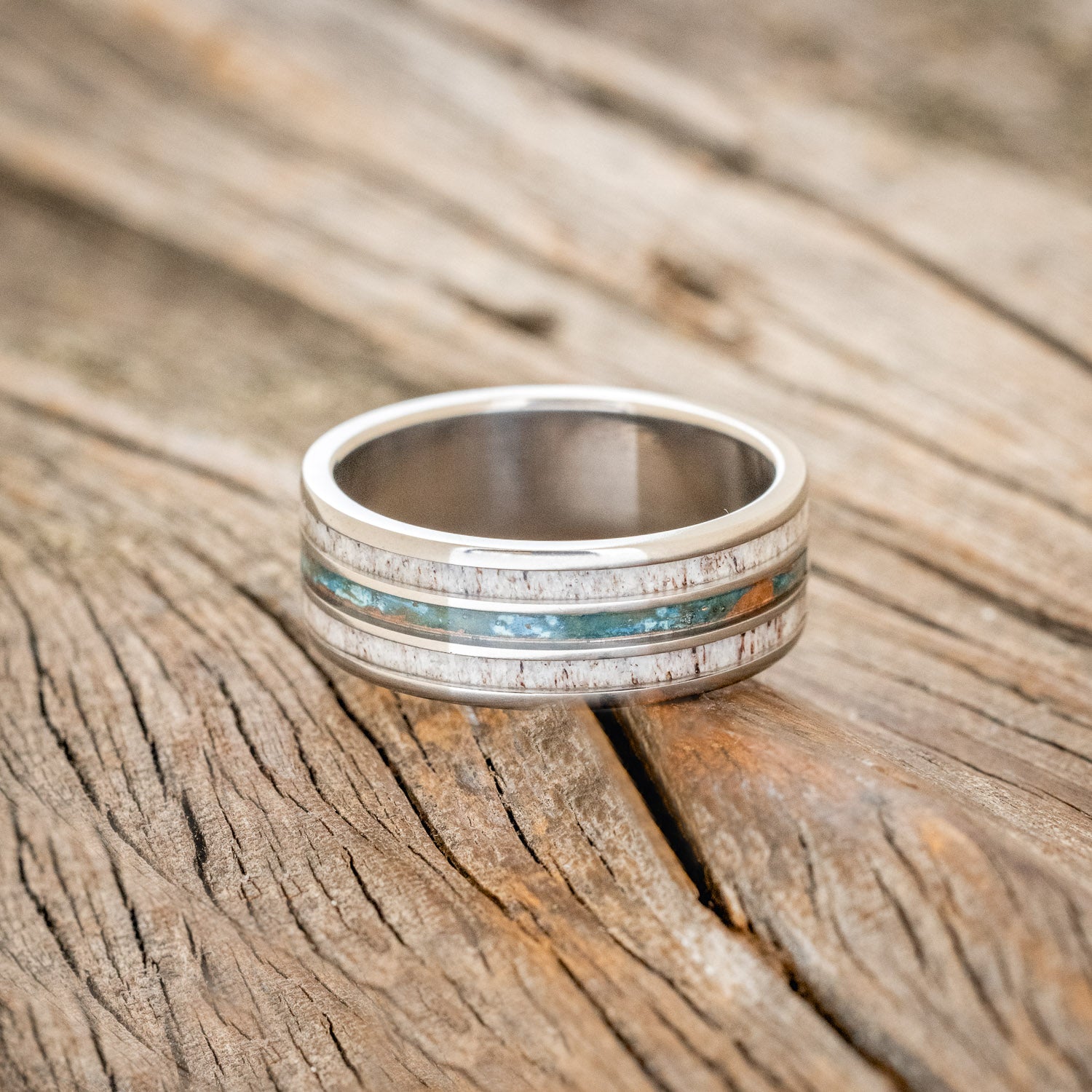 "RIO" - ANTLER & PATINA COPPER INLAYS WEDDING BAND-3