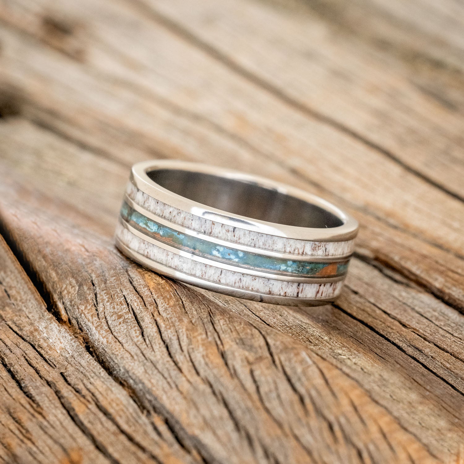 "RIO" - ANTLER & PATINA COPPER INLAYS WEDDING BAND-2