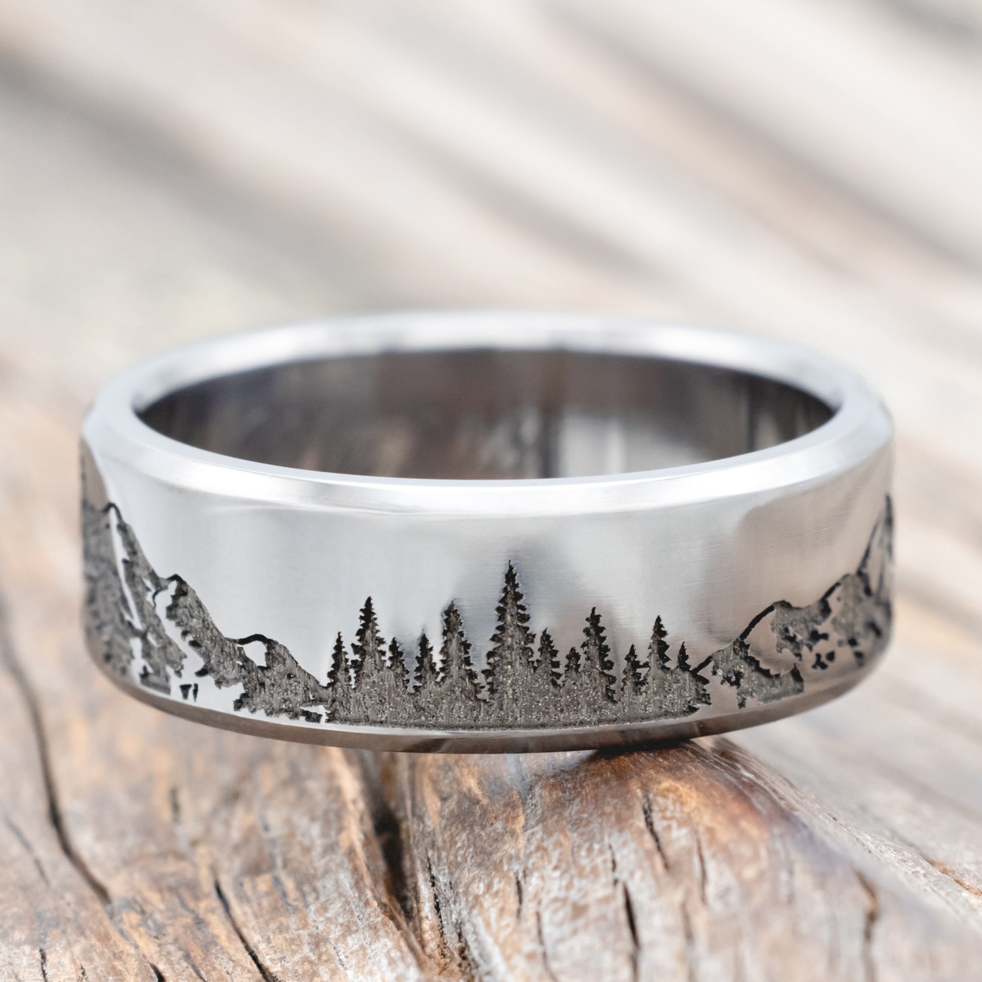 "ROSS" - MOUNTAIN & FOREST ENGRAVED WEDDING BAND-Staghead Designs
