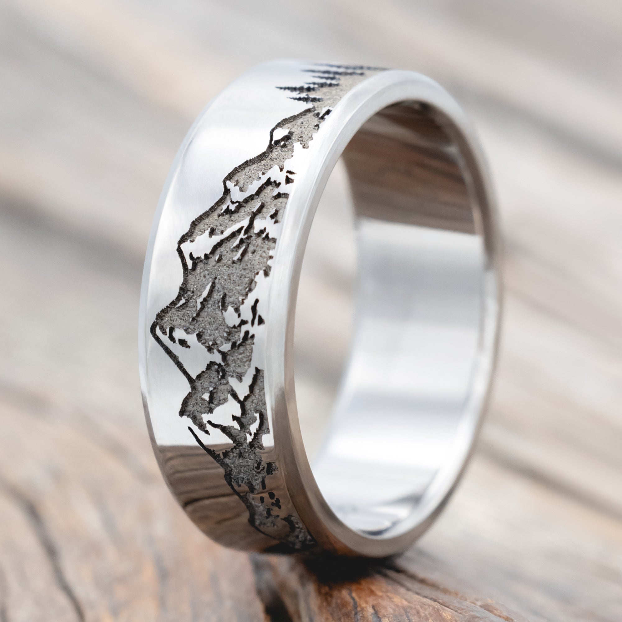"ROSS" - MOUNTAIN & FOREST ENGRAVED WEDDING BAND-Staghead Designs