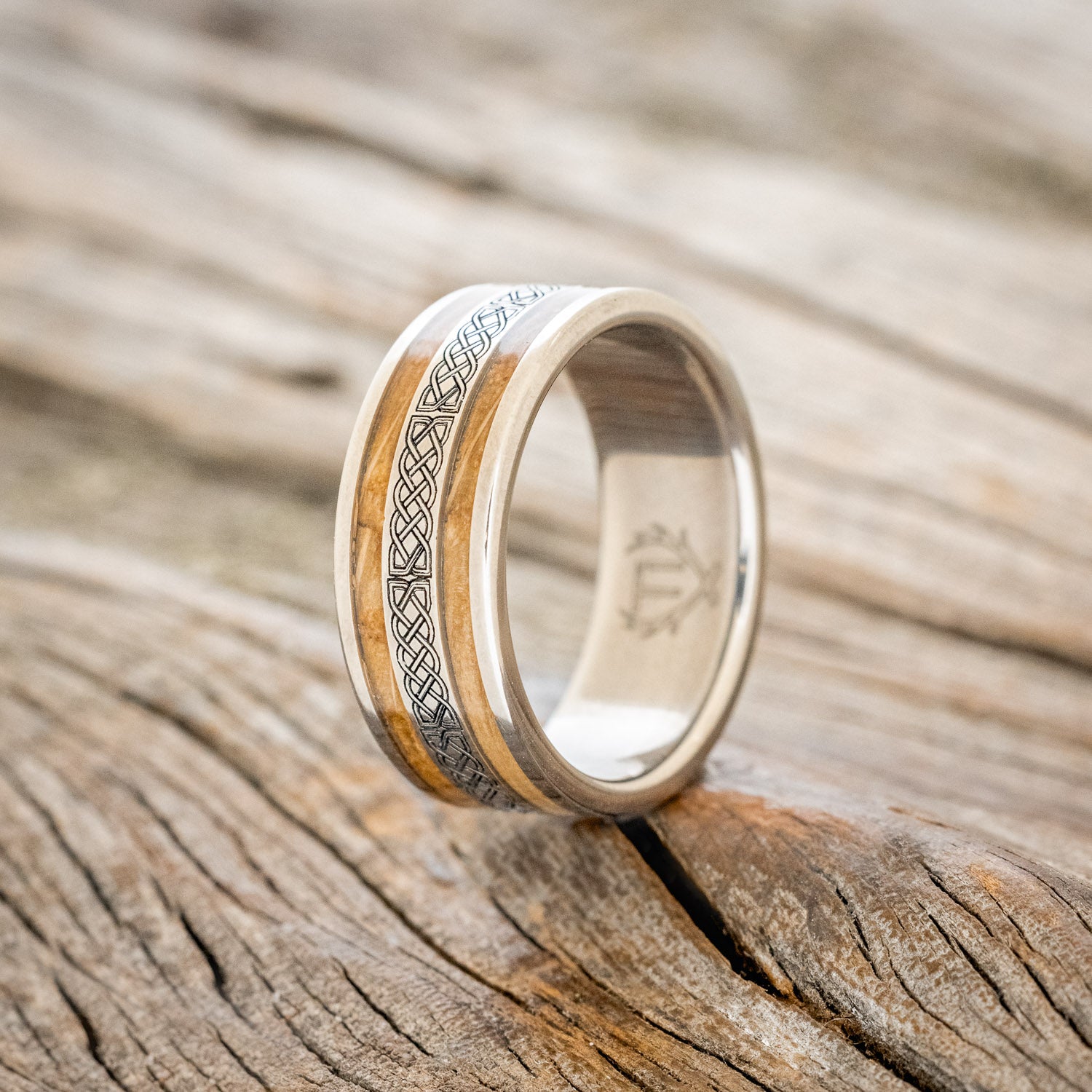 "RYDER" - CELTIC SAILOR'S KNOT ENGRAVED & WHISKEY BARREL MATCHING WEDDING BANDS-2