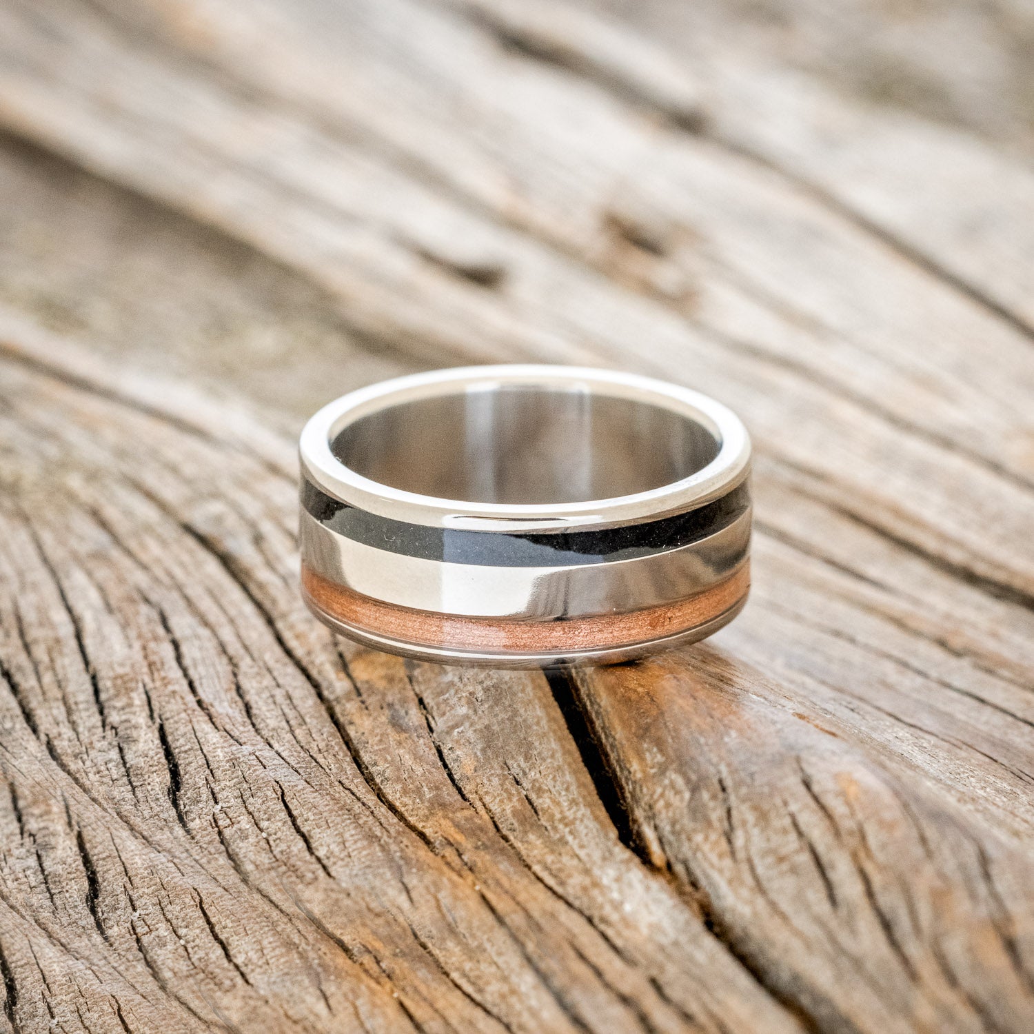 "RYDER" - POWDERED COPPER & JET STONE WEDDING RING-3