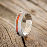 "VERTIGO" - RED PATINA COPPER WEDDING BAND WITH A SANDBLASTED FINISH - TITANIUM - SIZE 7-1