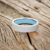 TURQUOISE LINED WEDDING BAND WITH A SANDBLASTED FINISH - TITANIUM(6MM) - SIZE 8 3/4-5