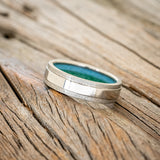 "SEDONA" - RAISED CENTER WEDDING RING WITH A TURQUOISE & MALACHITE LINING WITH HAMMERED EDGES-2