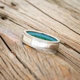 "SEDONA" - RAISED CENTER WEDDING RING WITH A TURQUOISE & MALACHITE LINING WITH HAMMERED EDGES-7