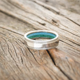 "SEDONA" - RAISED CENTER WEDDING RING WITH A TURQUOISE & MALACHITE LINING WITH HAMMERED EDGES-5