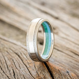 "SEDONA" - RAISED CENTER WEDDING RING WITH A TURQUOISE & MALACHITE LINING WITH HAMMERED EDGES-1