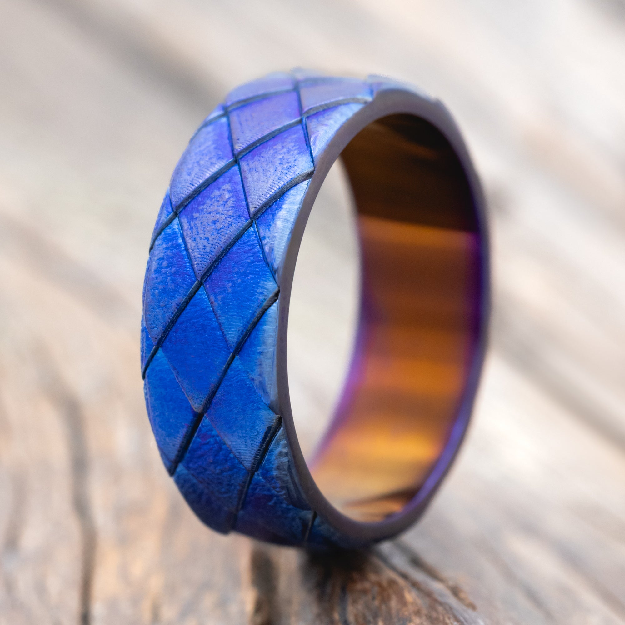 "SIGIL" - FIRE TREATED TITANIUM CUSTOM EMBOSSED DRAGON SCALE WEDDING BAND-Staghead Designs