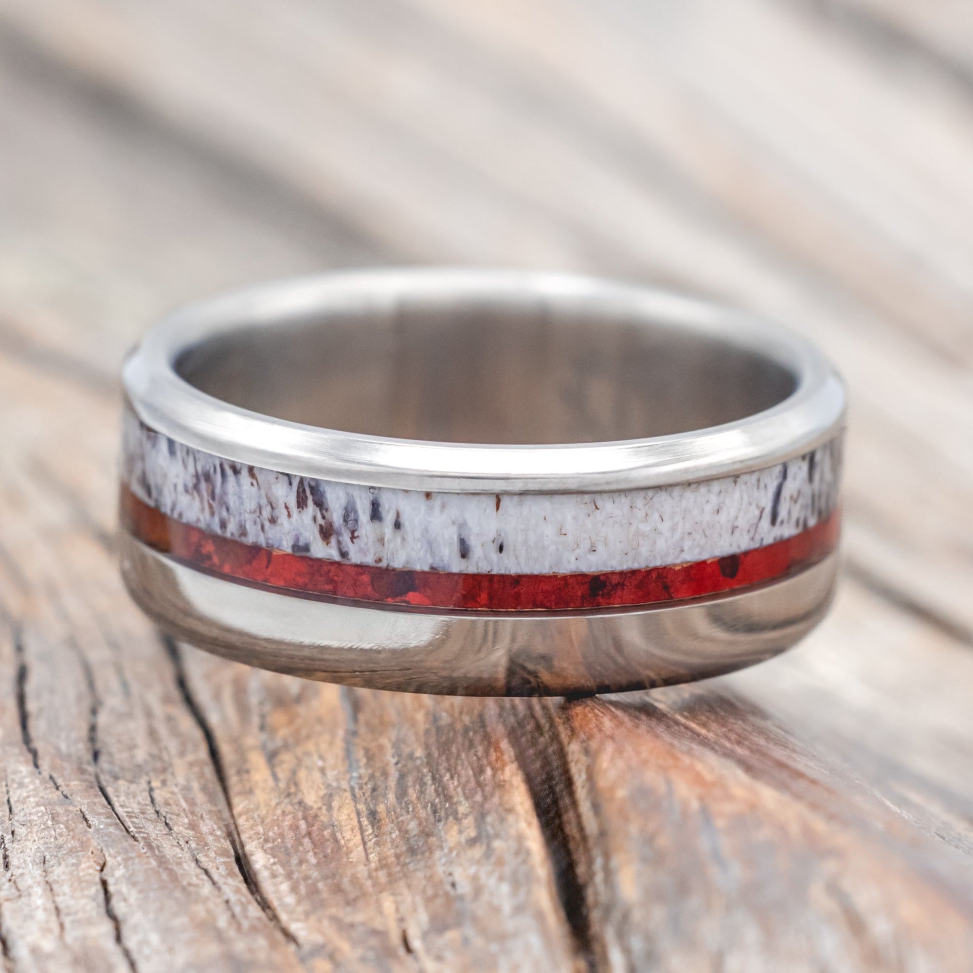 "TANNER" - RED PATINA COPPER & ANTLER WEDDING RING-Staghead Designs