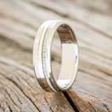 "TANNER" - ANTLER & 14K GOLD INLAY WEDDING BAND WITH A BRUSHED FINISH