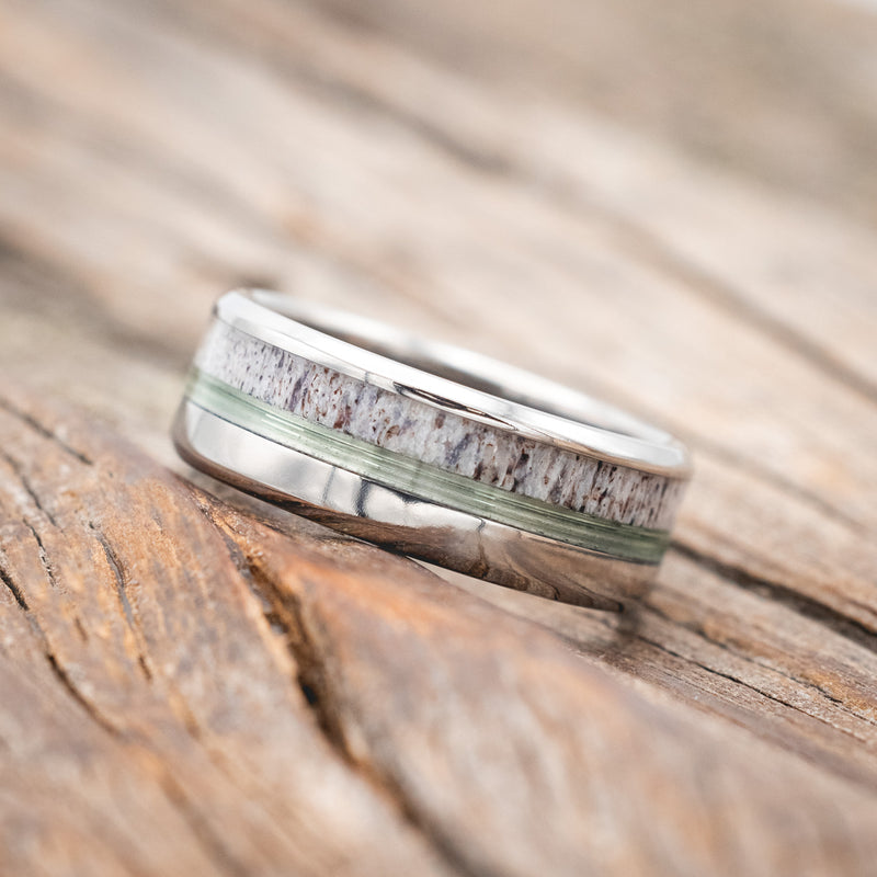 "TANNER" - CLEAR FISHING LINE & ANTLER WEDDING BAND