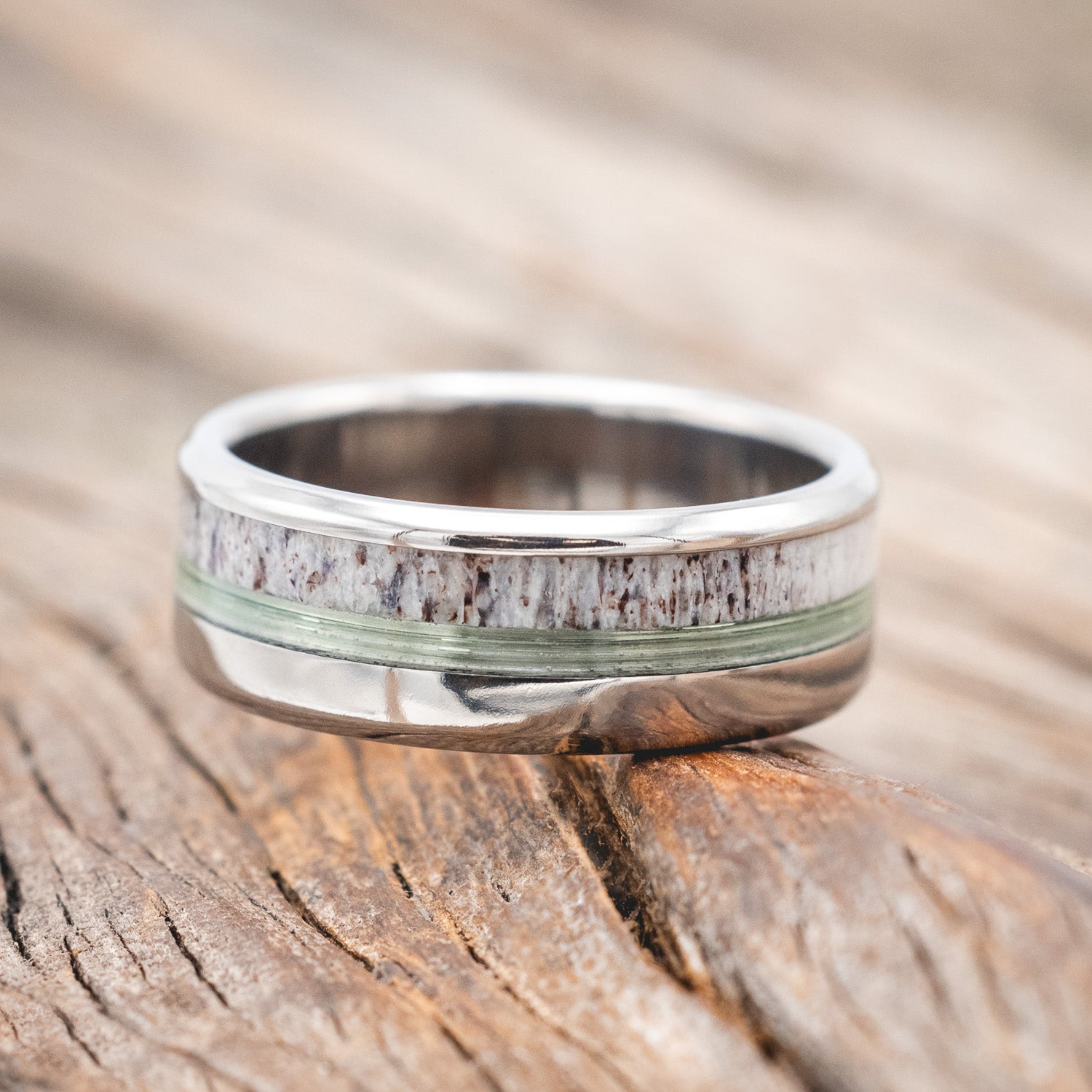 "TANNER" - CLEAR FISHING LINE & ANTLER WEDDING BAND-Staghead Designs