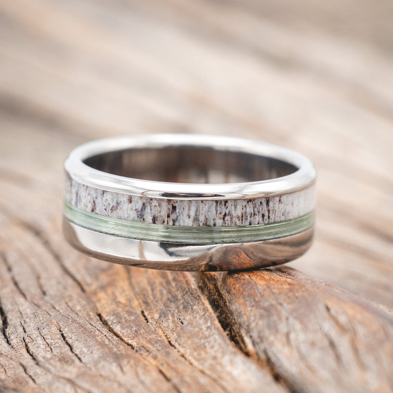 "TANNER" - CLEAR FISHING LINE & ANTLER WEDDING BAND