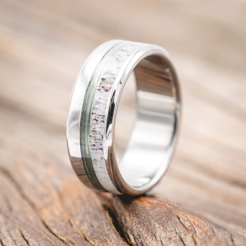 "TANNER" - CLEAR FISHING LINE & ANTLER WEDDING BAND