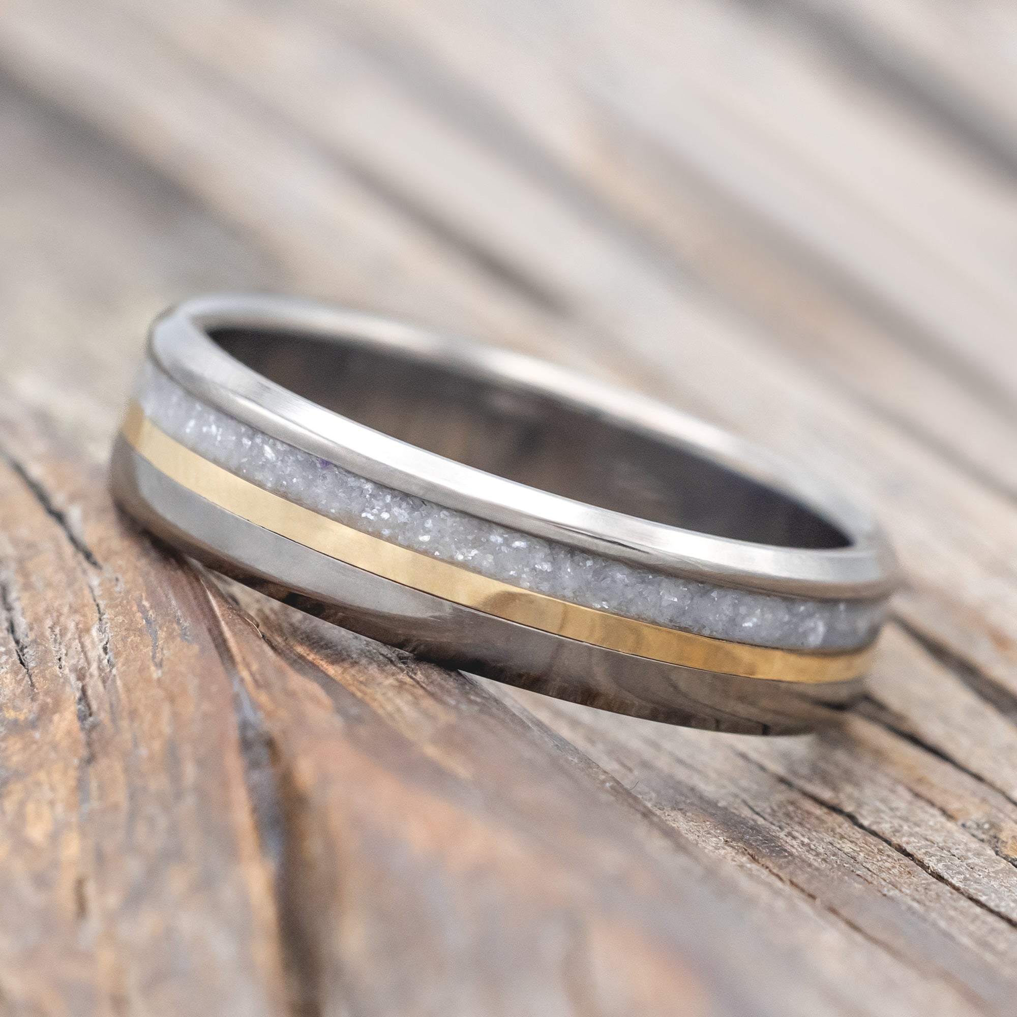 "TANNER" - DIAMOND DUST & 14K GOLD INLAY WEDDING BAND-Staghead Designs