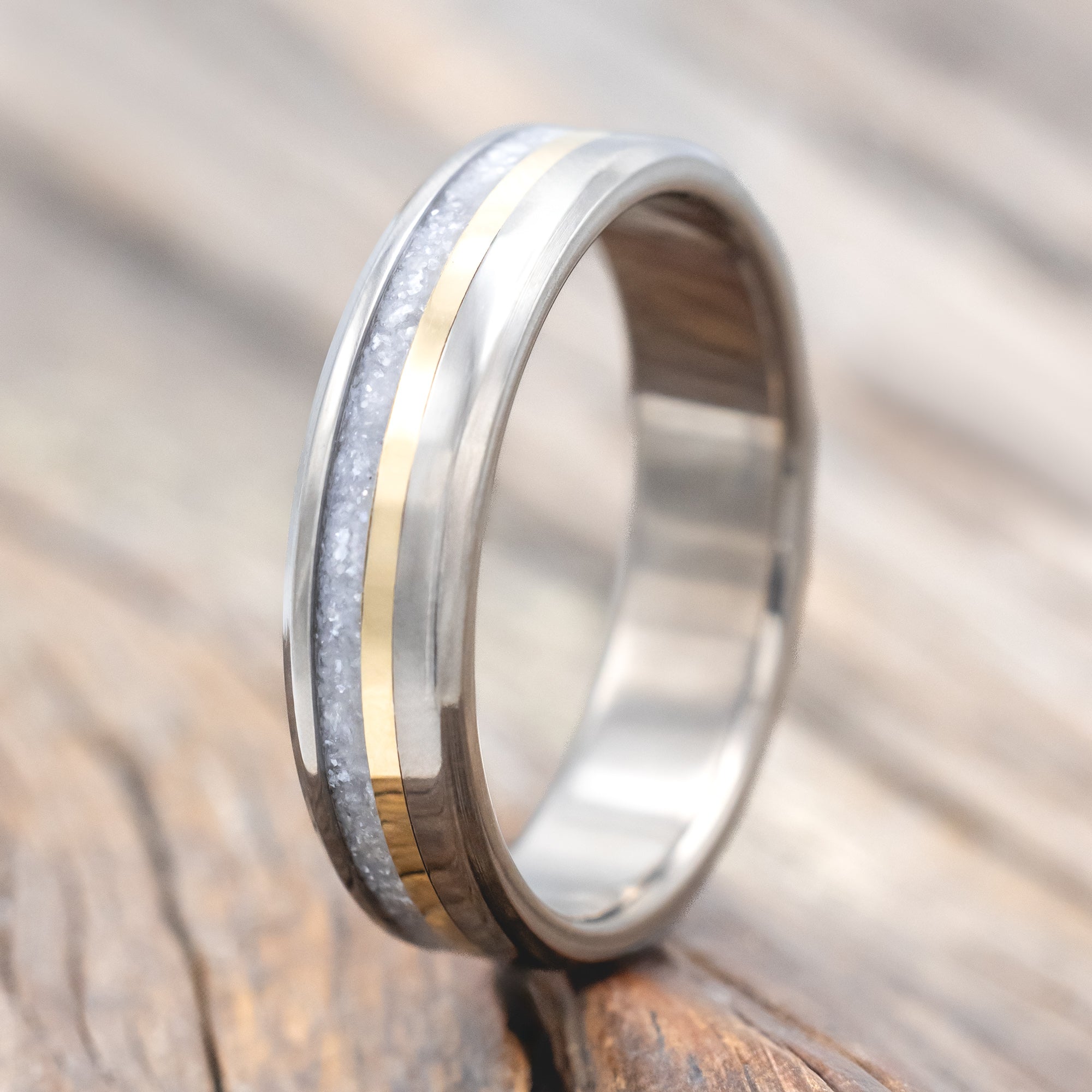 "TANNER" - DIAMOND DUST & 14K GOLD INLAY WEDDING BAND-Staghead Designs