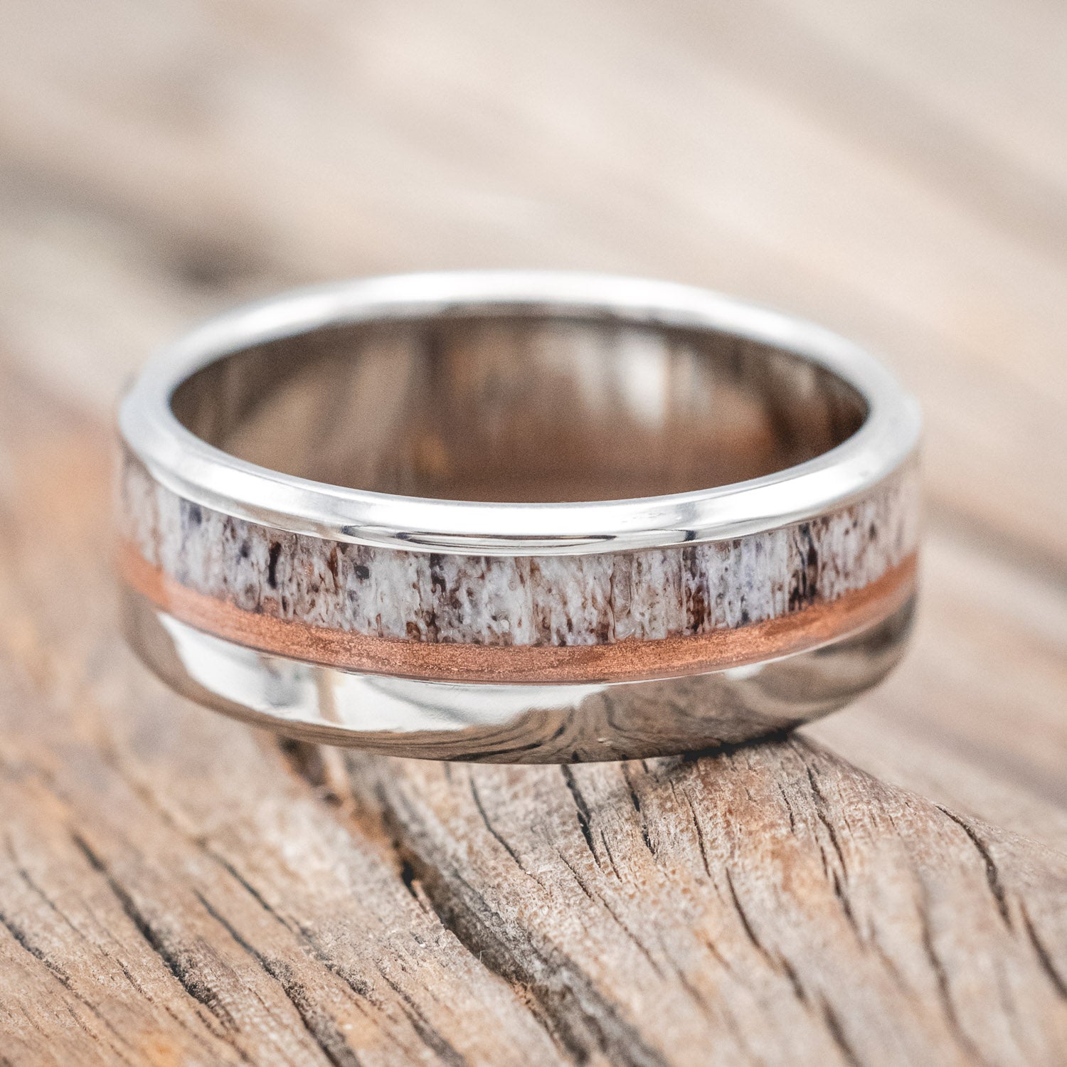 "TANNER" - ELK ANTLER & POWDERED COPPER WEDDING RING-Staghead Designs