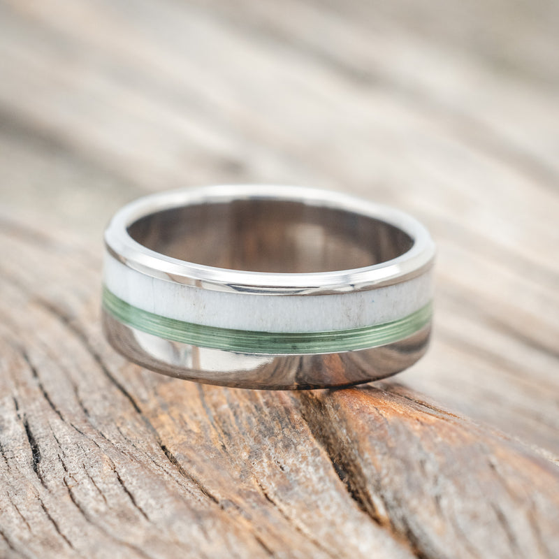 "TANNER" - CLEAR FISHING LINE & ANTLER WEDDING BAND-Staghead Designs