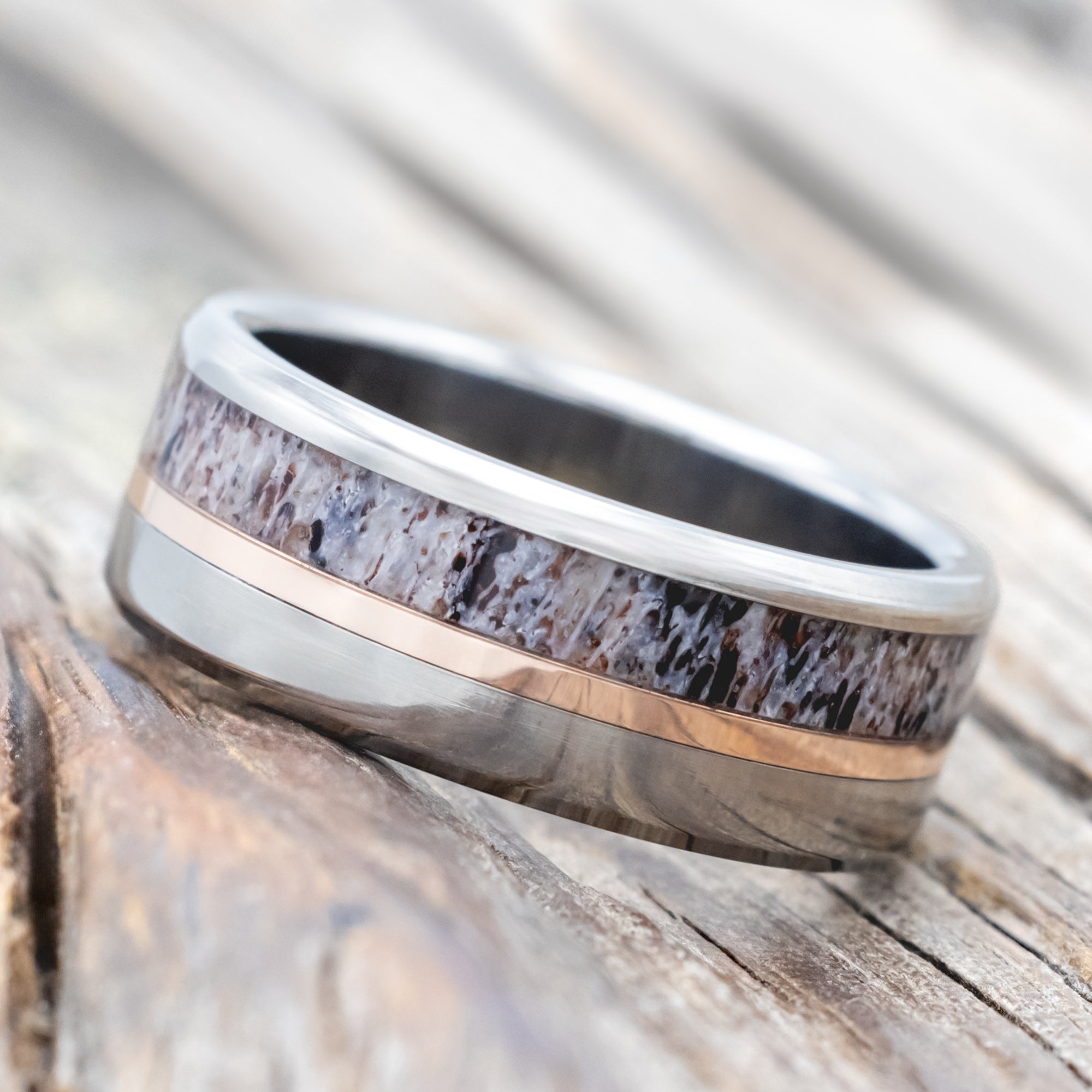"TANNER" - ELK ANTLER & 14K GOLD INLAY WEDDING BAND-Staghead Designs