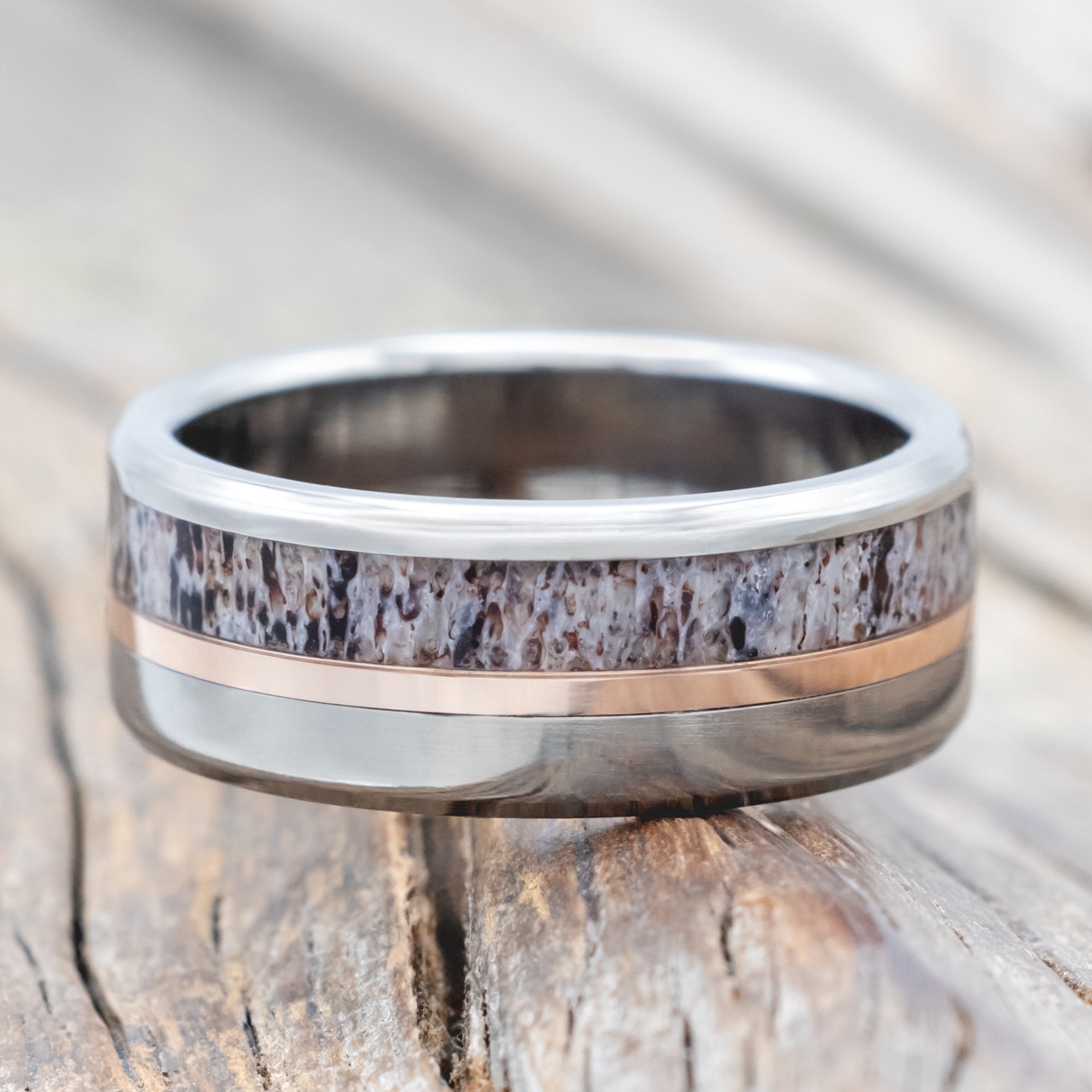 "TANNER" - ELK ANTLER & 14K GOLD INLAY WEDDING BAND-Staghead Designs