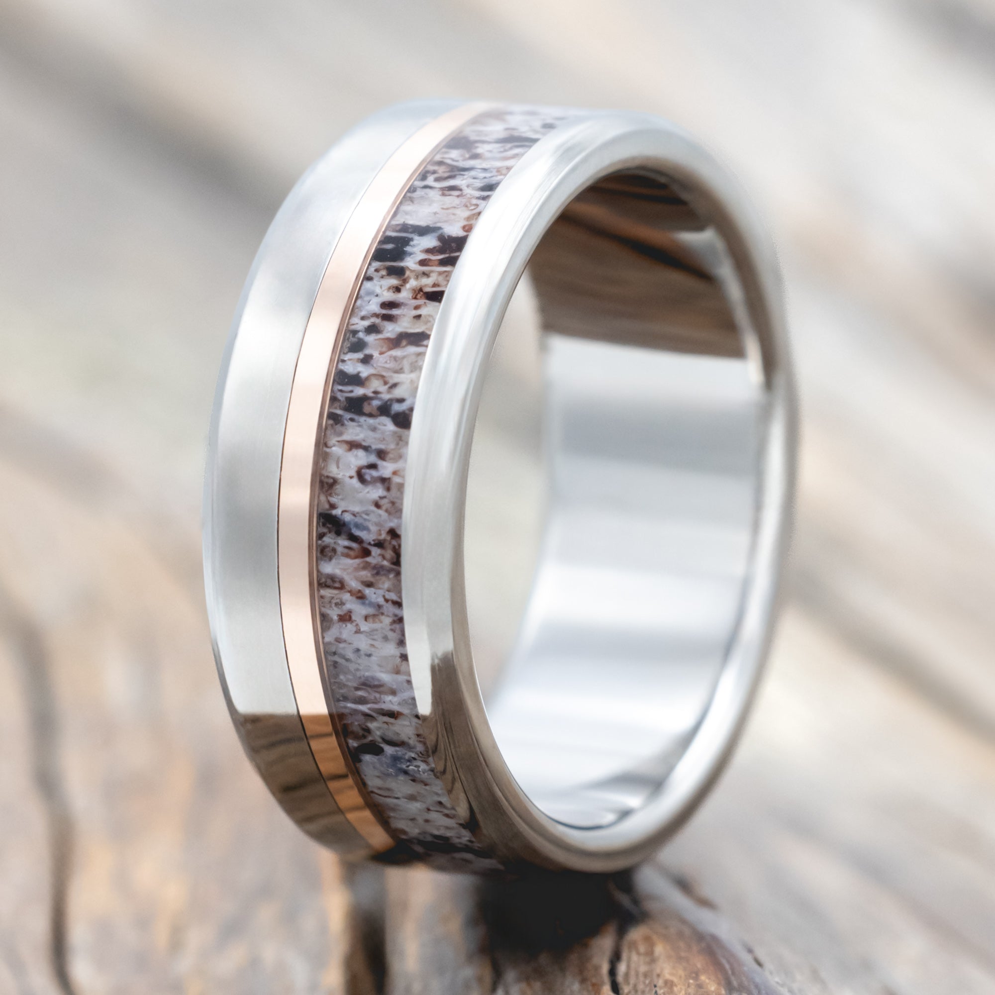 "TANNER" - ELK ANTLER & 14K GOLD INLAY WEDDING BAND-Staghead Designs