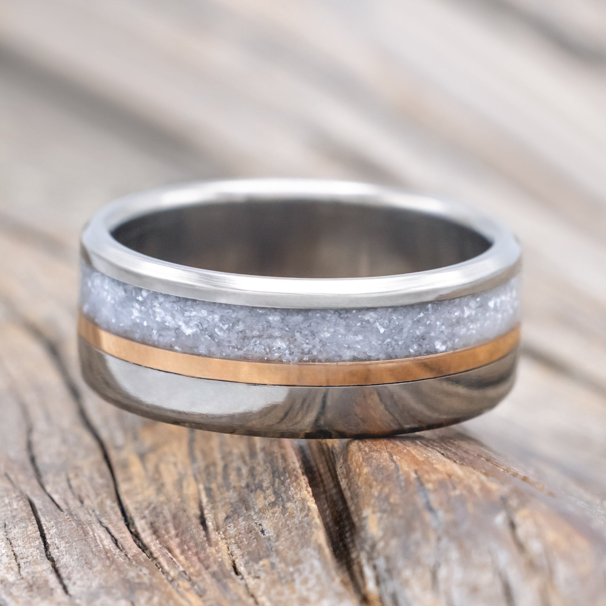 "TANNER" -DIAMOND DUST & 14K GOLD INLAY WEDDING BAND-Staghead Designs