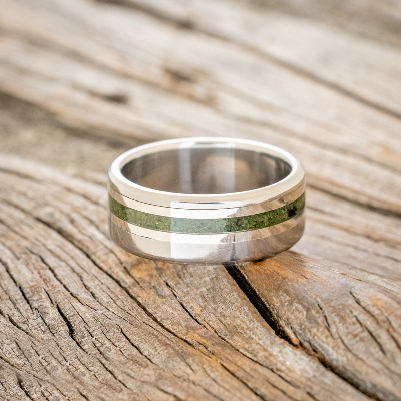 "TANNER" - MOSS & 14K GOLD INLAYS WEDDING BAND-3