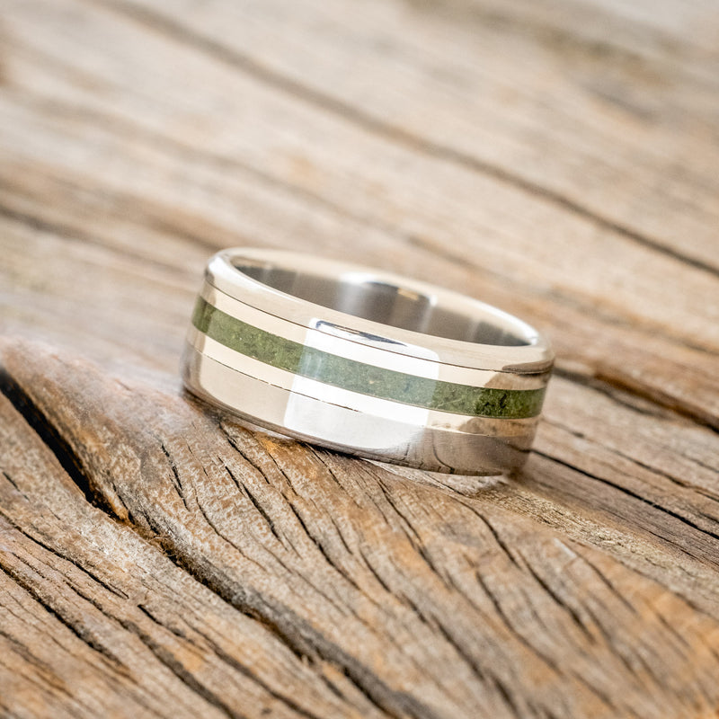 "TANNER" - MOSS & 14K GOLD INLAYS WEDDING BAND-2