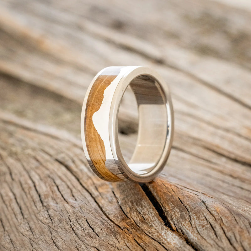 "HELIOS" - WHISKEY BARREL OAK & SILVER MOUNTAIN RANGE WEDDING BAND - TITANIUM - SIZE 10-2