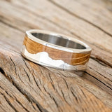 "HELIOS" - WHISKEY BARREL OAK & SILVER MOUNTAIN RANGE WEDDING BAND - TITANIUM - SIZE 10-1