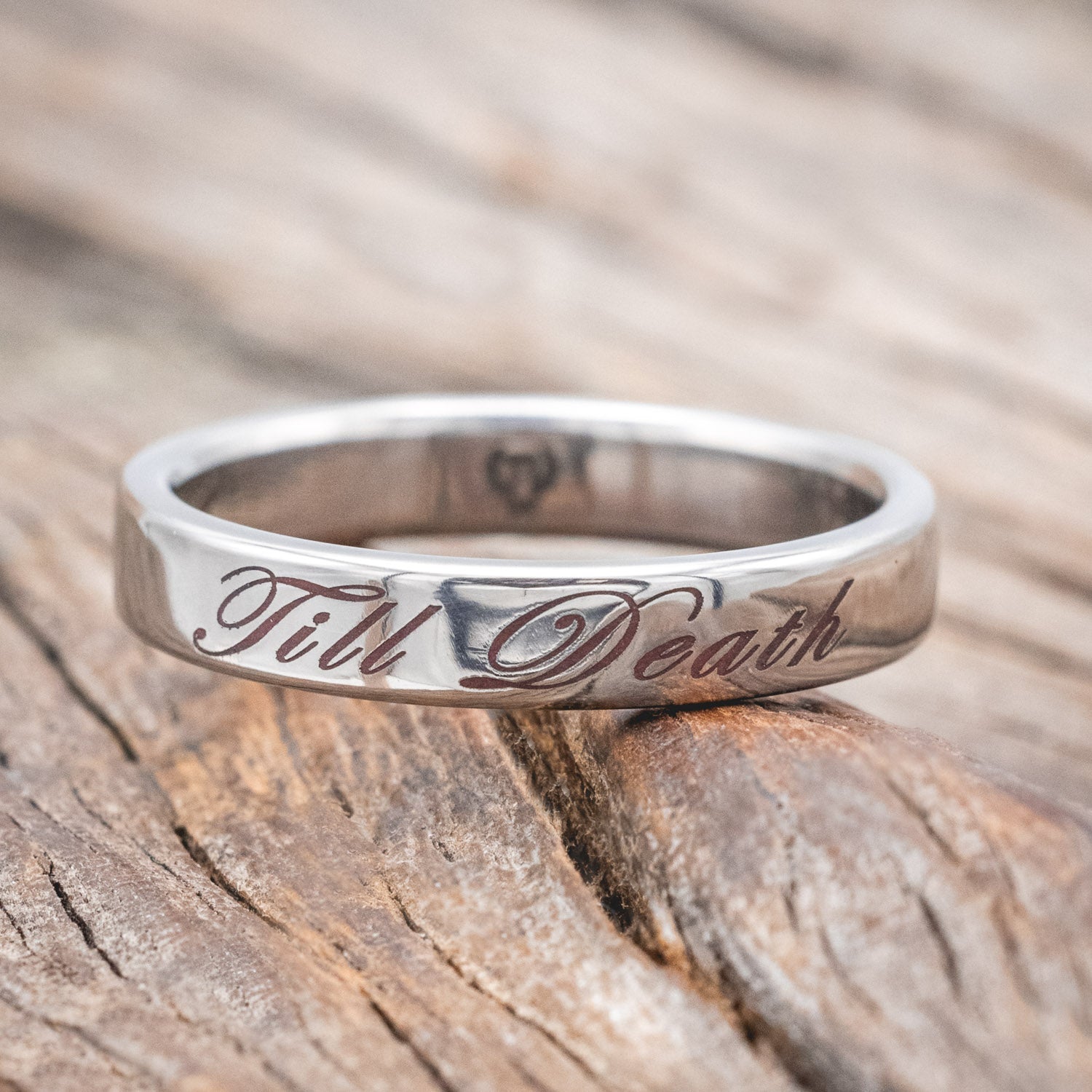 "Till Death" Glowing Engraved Wedding Ring | Staghead Designs "Till Death" Glowing Engraved Wedding Ring | Staghead Designs