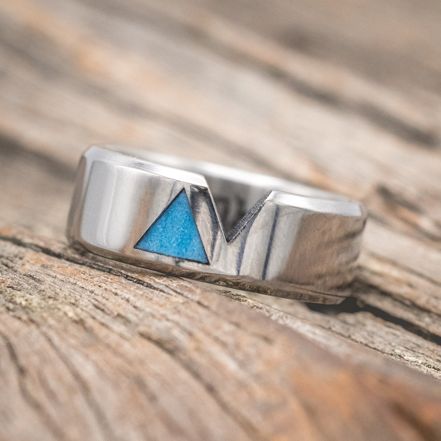 "VALENTINO" - CUSTOM CUT MATCHING BANDS WITH TURQUOISE FILLED TRIANGLES-Staghead Designs