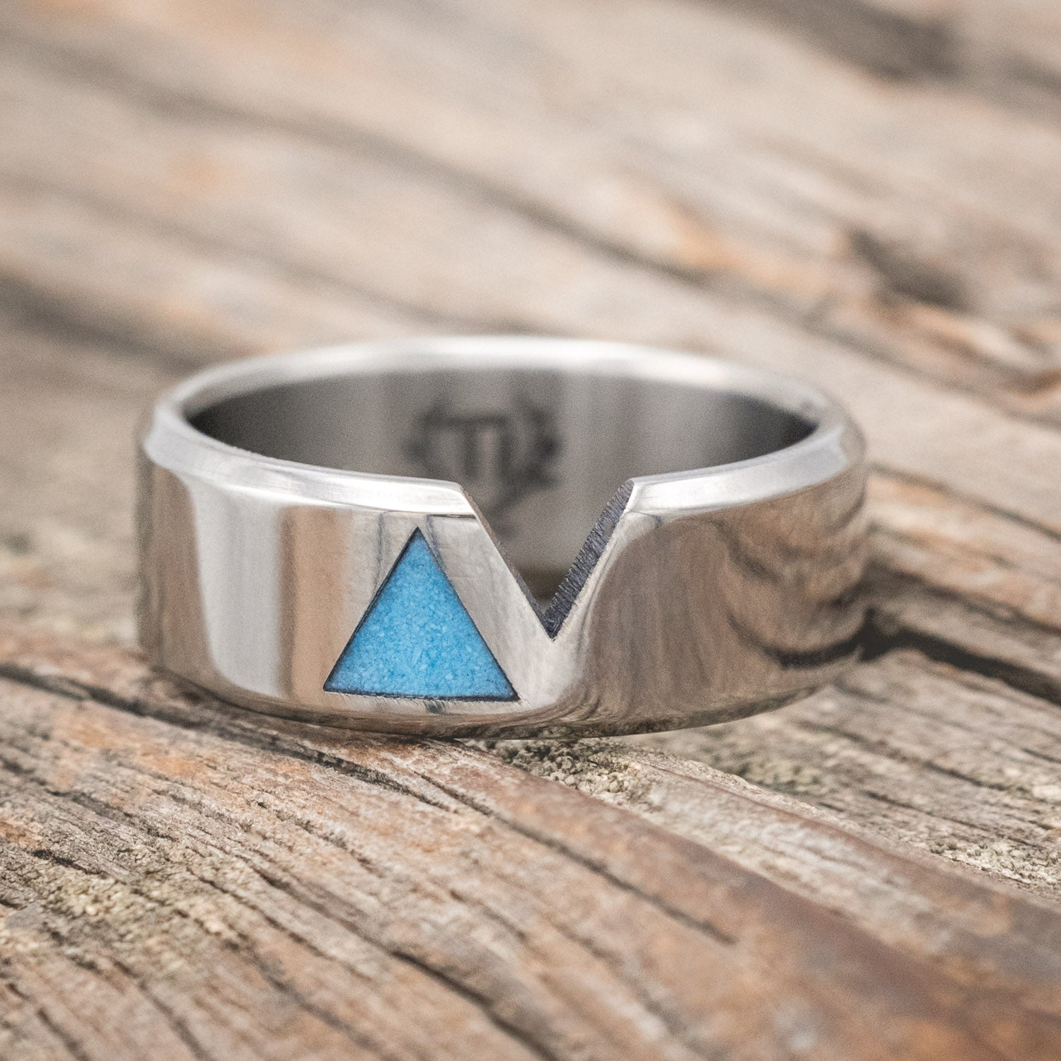 "VALENTINO" - CUSTOM CUT MATCHING BANDS WITH TURQUOISE FILLED TRIANGLES-Staghead Designs