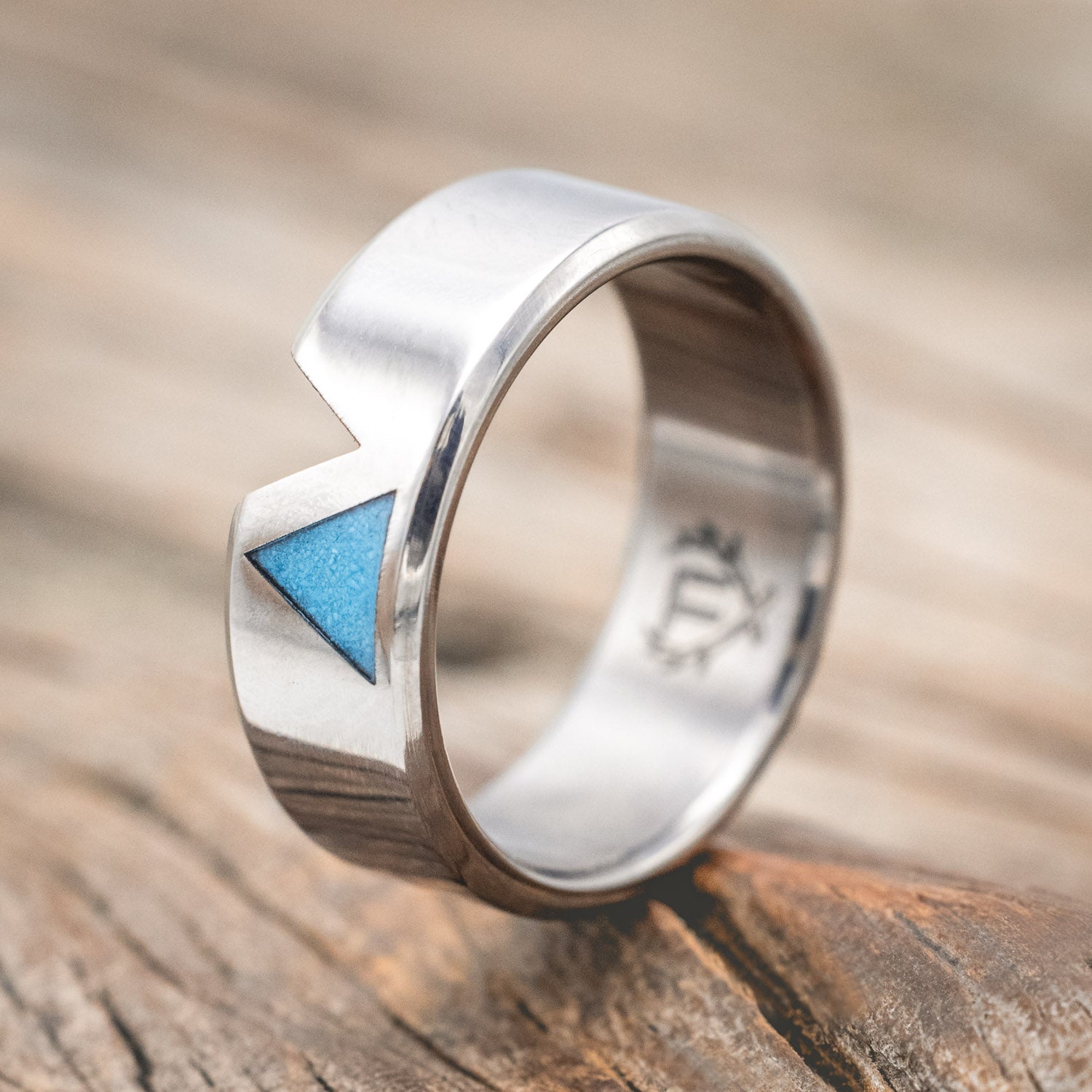 "VALENTINO" - CUSTOM CUT MATCHING BANDS WITH TURQUOISE FILLED TRIANGLES-Staghead Designs