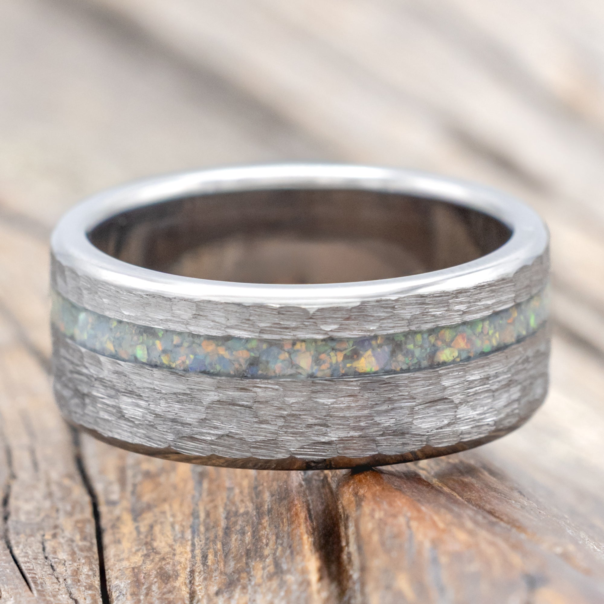 "Vertigo" - Fire & Ice Opal Wedding Band With Custom Finish