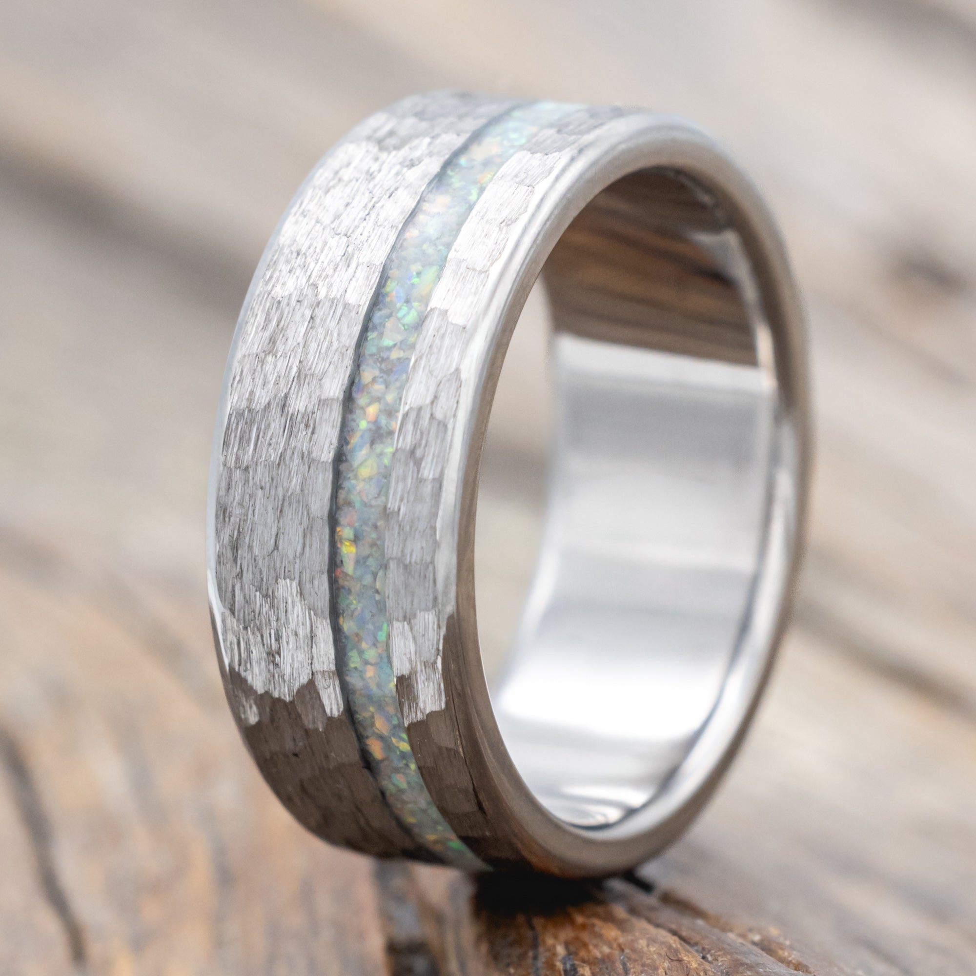 "Vertigo" - Fire & Ice Opal Wedding Band With Custom Finish