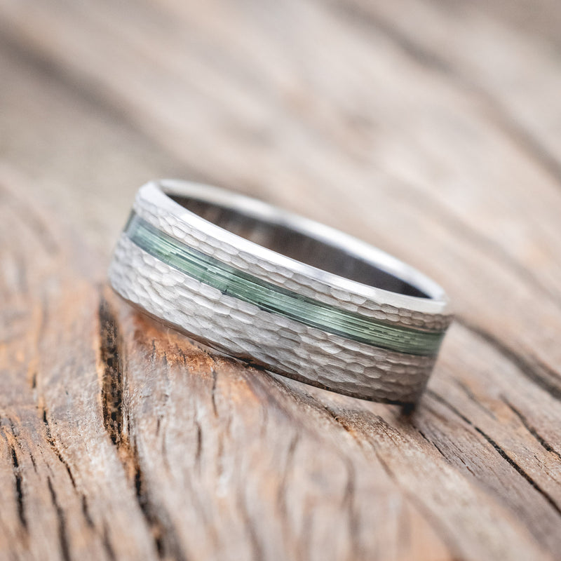 "VERTIGO" - HAMMERED WEDDING BAND WITH FISHING LINE INLAYS-Staghead Designs