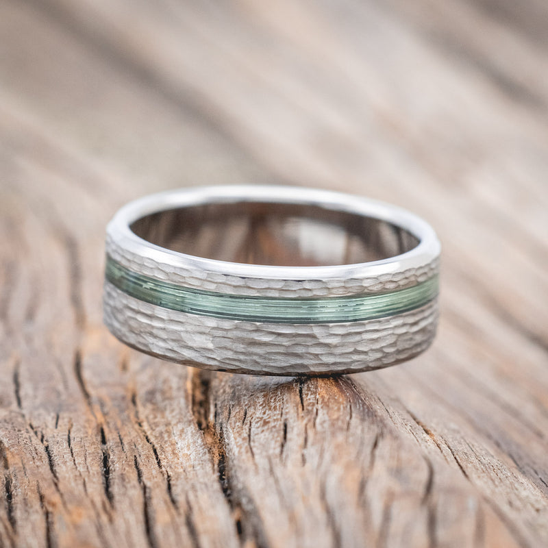 "VERTIGO" - HAMMERED WEDDING BAND WITH FISHING LINE INLAYS-Staghead Designs