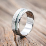 "VERTIGO" - HAMMERED WEDDING BAND WITH FISHING LINE INLAYS-Staghead Designs