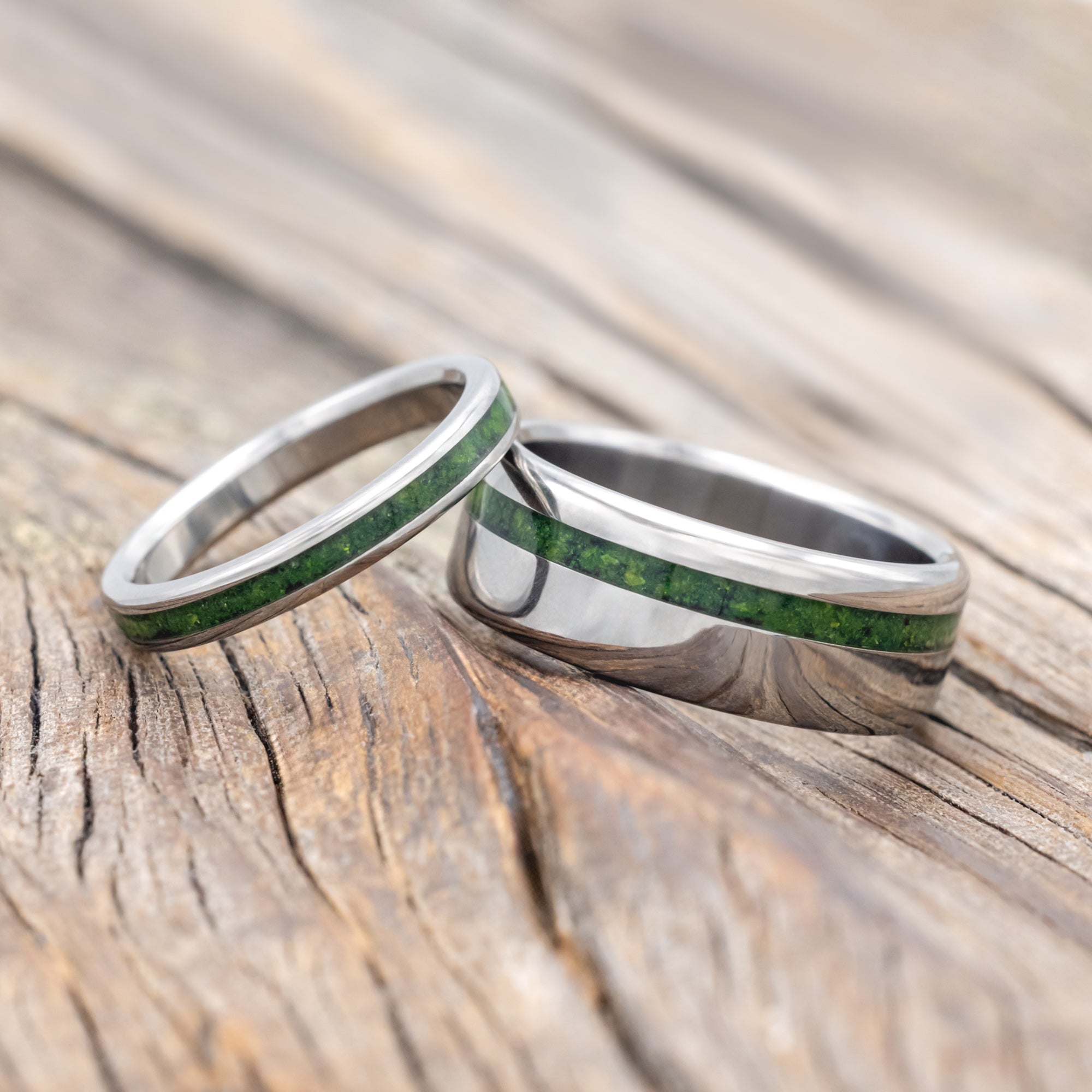 "VERTIGO" - MATCHING SET OF MOSS WEDDING BANDS-Staghead Designs