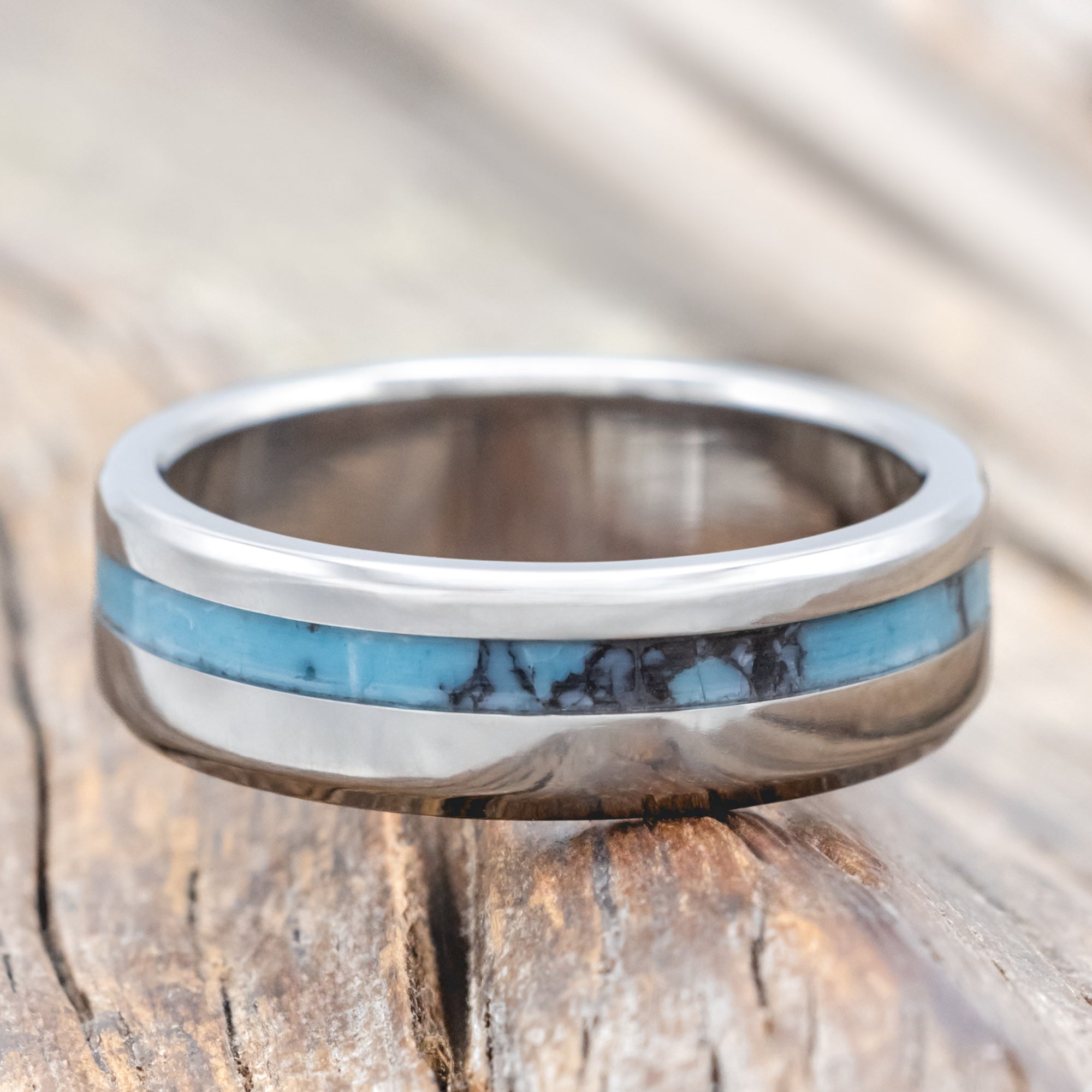 "VERTIGO" - TURQUOISE & BLACK MATRIX TRUSTONE INLAY WEDDING BAND-Staghead Designs