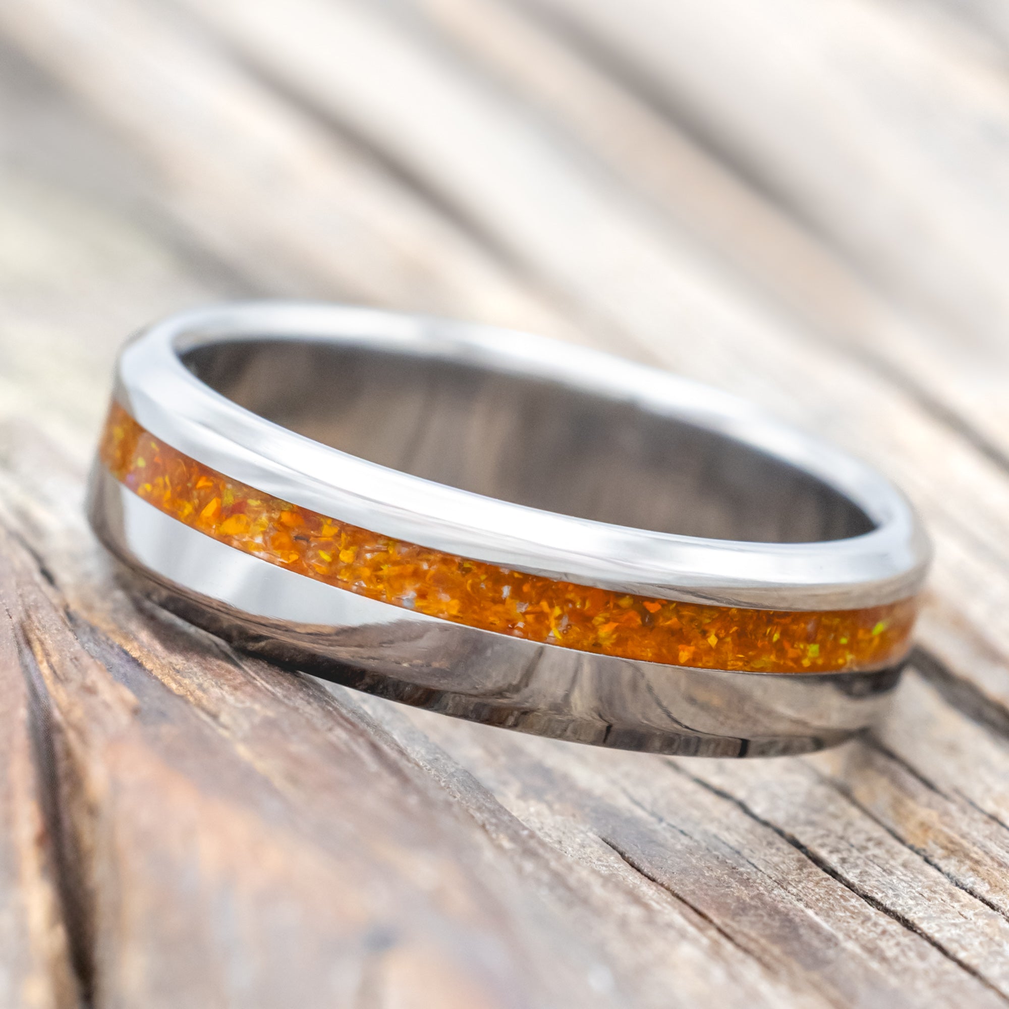 "VERTIGO" - ORANGE OPAL WEDDING RING-Staghead Designs