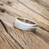 "VERTIGO" - CELTIC SAILOR'S KNOT ENGRAVED WITH TURQUOISE & OPAL MIX WEDDING RING-2