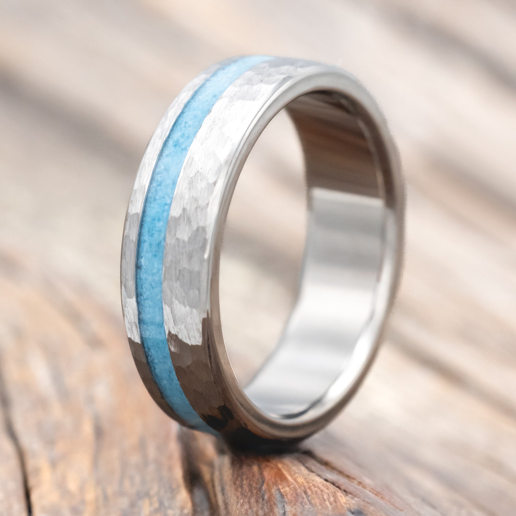 "VERTIGO" - TURQUOISE WEDDING BAND WITH A HAMMERED FINISH-Staghead Designs