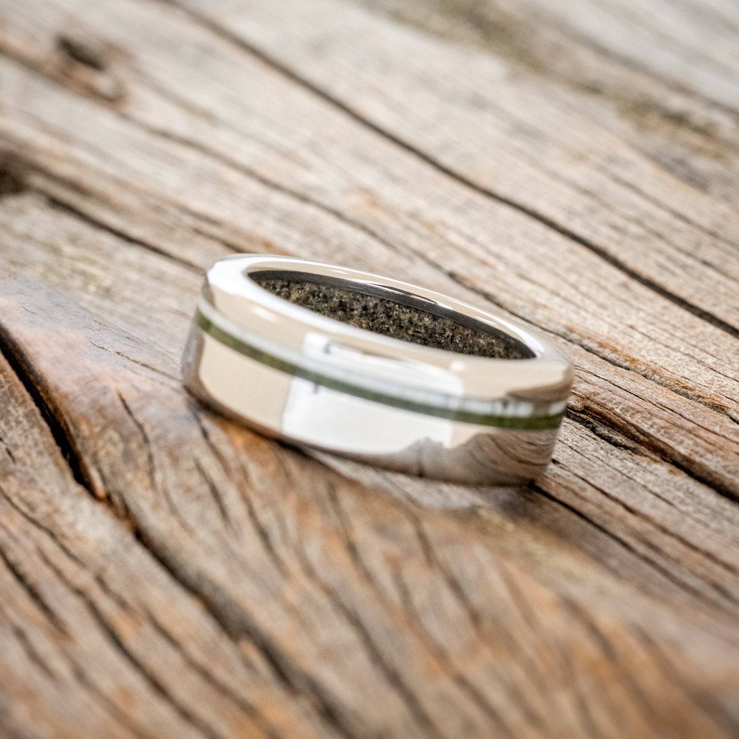 "VERTIGO" - MOSS & ANTLER INLAYS WITH SAND LINING WEDDING MATCHING SET-4