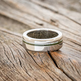 "VERTIGO" - MOSS & ANTLER INLAYS WITH SAND LINING WEDDING RING-3